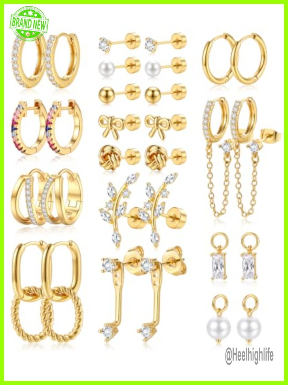 15 Pairs Gold Hoop & Flat Back Cartilage Stud Earrings Set for Women